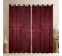 Homewish 30%-50% Blackout Curtains, Antique Victorian 2 Panels 66"Wx72"L, Vintage Floral Goth Drapes for Bedroom, Bats Sugar Skull Boho Baroque Decor, Red Violet