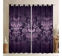 Homewish 30%-50% Blackout Curtains, Antique Victorian 2 Panels 66"Wx90"L, Vintage Floral Goth Drapes for Bedroom, Bats Sugar Skull Boho Baroque Decor, Purple Lilac