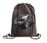 Homewish 33 x 40 cm Race Car Draw String Back Bag, Racing Car Drawstring Bags Speed Sports Car Drawstring Backpack, Automobile Geometric Stripes String Backpack, Black Brown