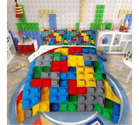 Homewish 3D Building Blocks Single Duvet Cover Set for Kids Bedroom - Colorful Construction Bedding with 1 Pillowcase - Rainbow Bricks Pattern Quilt Cover Reversible Bed Set Soft Microfibre