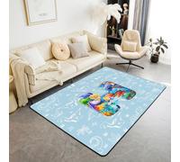 Homewish 3D Dinosaur Area Rug 150x200 cm Dinosaur Animals Living Room Rug Non Slip Dino Initial Letter H Carpet For Bedroom Kitchen Cute Cartoon Dino Indoor Floor Mat Non Slip