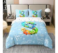 Homewish 3D Dinosaur Cotton Duvet Cover Super King Dino Initial Letter S Bedding Set For Kids Boys Girls Adults Cute Dinosaurs Comforter Cover Wildlife Style Decor Bed Set 3 Pcs