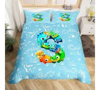 Homewish 3D Dinosaur Duvet Cover Super King Dino Initial Letter S Bedding Set Cute Dinosaurs Comforter Cover For Kids Boys Girls,Wildlife Style Decor Bed Set
