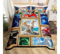 Homewish 3D Dragon Duvet Cover Set Vintage Gothic Double Size Bedding Sets, Antique Mythical Animal Quilt Cover Magical Ancient Wildlife Bed Set