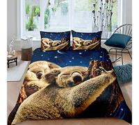 Homewish 3D Koala Duvet Cover Galaxy Bedding Set Starry Sky Comforter Cover Set Single Size Cute Wildlife Animal Branch Bedspread Cover For Kids Boys Girls Teens Gift Brown Blue Room Decorative