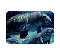 Homewish 3D Manatee Bathroom Rugs,Manatee Lovers Doormats Floor Mats for Kids Teens Adult,Underwater World Entryway Rug,Ocean Life Bath Mat Manatee Birthday Gift,Floor Non Slip,Blue 16"X 24"
