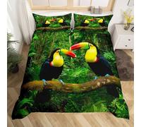 Homewish 3D Toucan Bedding Set Tropical Rainforest Duvet Cover Double Birds Comforter Cover For Kids Boys Girls Standing On The Tree Trunk Cover With 1 Pillow Case Single Size Green