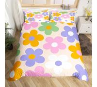 Homewish 60S 70S Floral Duvet Cover Super King Colorful Hippie Flowers Quilt Cover Retro Groovy Daisy Bedding Set for Kids Boys Girls Funky Bohemian Aesthetic Bed Set Rustic Style Decor