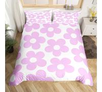 Homewish 60S 70S Groovy Duvet Cover Super King Retro Purple Daisy Quilt Cover Farmhouse Simple Aesthetic Bedding Set for Kids Boys Girls Cute Vintage Flowers Bed Set