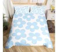 Homewish 60S 70S Groovy Floral Cot Duvet Cover Retro Blue Floral Quilt Cover Romantic Simple Aesthetic Bedding Set Cartoon Daisy Flowers Quilt Cover for WoMen Men Adults