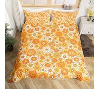 Homewish 60S 70S Retro Floral Bedding Set King Beige White Groovy Flowers Comforter Cover Colorful Hippie Duvet Cover For Kids Girls Teen Vintage Bohemian Colorful Blossom Quilt Cover 3 Pcs