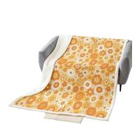 Homewish 60S 70S Retro Floral Throw Blanket 40"X50" Beige Groovy Flowers Sherpa Blanket Colorful Hippie Bed Blanket For Bed Couch Vintage Bohemian Colorful Blossom Fleece Blanket