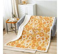 Homewish 60S 70S Retro Floral Throw Blanket Throw 50"X60" Beige Groovy Flowers Sherpa Blanket Colorful Hippie Bed Blanket For Bed Couch Vintage Bohemian Colorful Blossom Fleece Blanket