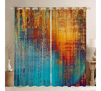 Homewish Abstract Art Curtains Navy Blue Watercolor Blackout Curtains, Tie Dye Gradient Curtains & Drapes Grunge Ombre Bedroom Curtains, Patchwork Window Treatments 66x72,2 Panels