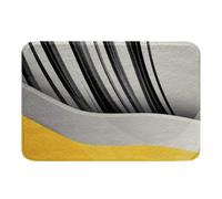 Homewish Abstract Geometric Bathroom Rugs 20" x 32" Striped Waves Bath Mat Modern Simple Minimalist Art Doormat Contemporary Grey Yellow