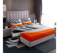 Homewish Abstract Geometric Bed Sheets Set Double Striped Waves Sheet Set Modern Simple Minimalist Art Sheets Contemporary Grey Orange Flat Fitted Sheet