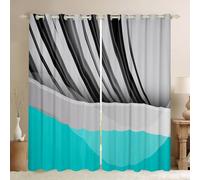 Homewish Abstract Geometric Blackout Curtains 66 x 72 Inch, 2 Panels Striped Waves Window Curtains Modern Simple Minimalist Art Window Treatments Drapes for Bedroom Contemporary Grey Teal