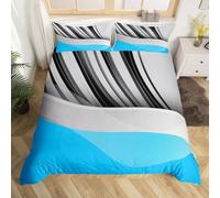Homewish Abstract Geometric Duvet Cover Double Size Striped Waves Bedding Set for Kids Boys Girls Modern Simple Minimalist Art Quilt Cover Contemporary Grey Blue Bed Set Room Decor