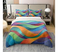 Homewish Abstract Geometric Duvet Cover Super King Size Orange Blue Purple Coton Bedding Set Mountain Sea Line Art Quilt Cover Colorful Geometric Stripe Bed Sets