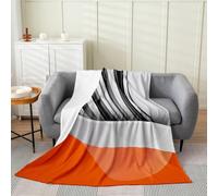Homewish Abstract Geometric Flannel Blanket 40x50 Inches Striped Waves Fleece Blanket Modern Simple Minimalist Art Fuzzy Plush Throw Contemporary Grey Orange Living Room Decor