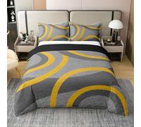 Homewish Abstract Geometric Super King Bedding Yellow Grey Camo Swirling Coton Duvet Cover Set Modern Minimalism Stripe Quilt Cover Circle Line Aesthetic Bed Sets
