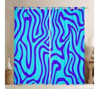 Homewish Abstract Geometric Window Curtains 46 x 54 Inch 2 Panel Sets - Modern Wave Lines Blackout Curtains Blue Purple Geometric Window Treatments Drapes Minimalist Stripe for Bedroom