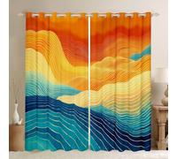 Homewish Abstract Geometric Window Curtains 46 x 72 Inch 2 Panel Sets - Orange Teal Ombre Blackout Curtains Mountain Sea Line Art Window Treatments Drapes Simple Geometric Stripe for Bedroom