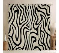Homewish Abstract Geometric Window Curtains 52 x 90 Inch 2 Panel Sets - Modern Wave Lines Blackout Curtains Black Beige Geometric Window Treatments Drapes Minimalist Stripe for Bedroom