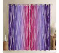 Homewish Abstract Ombre Blackout Curtains 46" Wx54 L Red Purple Gradient Curtains & Drapes Geometric Silver Striped Window Curtains For Bedroom Aesthetics Wavy Line Window Treatments 2 Panels