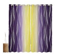 Homewish Abstract Ombre Curtains & Drapes 66" Wx90 L Yellow And Purple Gradient Blackout Curtains Geometric Silver Striped Window Curtains Aesthetics Wavy Line Window Treatments 2 Panels