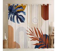Homewish Abstract Tropical Curtains 66 x 90 Inch 2 Panel Sets,Navy Blue Brown Boho Palm Blackout Curtains,Simple Minimalist Chic Treatments Drape,Mid Century Bohemian Geometric Artistic
