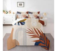 Homewish Abstract Tropical Single Duvet Set,Navy Blue Brown Boho Palm Bedding Set,Modern Simple Minimalist Chic Quilt Set,Mid Century Bohemian Geometric Artistic Coverless Duvet