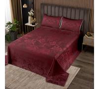 Homewish Adults Damask Gothic Bedspread Set Antique Victorian Quilt Set Double,Vintage Floral Goth Coverlet Set Boho Sun and Moon Quilted,Tree of Life Bohemian Baroque Decor,Red Violet