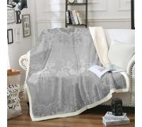 Homewish Adults Damask Gothic Throw Blanket Antique Victorian Blanket 50"x60",Vintage Floral Goth Fleece Blanket Bat Bed Blanket,Bats Sugar Skull Bone Skeleton Baroque Boho Decor,Grey