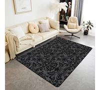 Homewish Adults Grey Black Damask Area Rug, Antique Victorian Baroque Rug 5x7, Gothic Vintage Floral Carpet, Bohemian Exotic Non Slip Accent Rug for Living Room, Gray