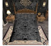 Homewish Adults Grey Black Damask Bedding Set Antique Victorian Baroque Duvet Cover Double Gothic Vintage Floral Bedding Exotic Sugar Skull Quilt Cover Double,Gothic Bone Skeleton Bohemian Decor,Gray