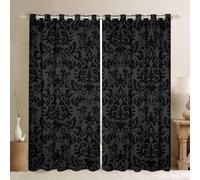 Homewish Adults Grey Black Damask Blackout Curtains for Bedroom, Antique Victorian Baroque Curtains & Drapes 46" Wx54 L Gothic Vintage Floral Window Treatments for Living Room, Bohemian Decor, Gray