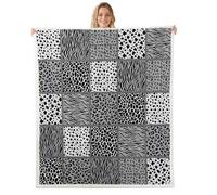 Homewish African Cheetah Print Fleece Blanket 100x130cm Patchwork Tiger Zebra Print Warm Plush Sherpa Blanket Gray Black Milk Cow Printed Fuzzy Plush Throw for Living Room Bedroom Office