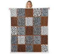 Homewish African Cheetah Print Fleece Blanket 100x130cm Patchwork Tiger Zebra Print Warm Plush Sherpa Blanket Brown Gray Milk Cow Printed Fuzzy Plush Throw for Living Room Bedroom Office