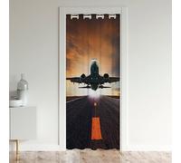 Homewish Airplane 3D Door Curtain, Sunset Blackout Curtain, Aviation Doorway Curtain for Boys Men, Aircraft Track Dark Clouds Privacy Darkening Door Drape for Bedroom, 1 Panel, 42" W X 80" L