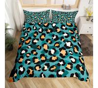 Homewish Animal Print Bedding Sets Double Leopard Print Comforter Cover,African Safari Wildlife Bed Set Turqoise Duvet Cover,Cheetah Quilt Cover Luxurious Room Decorations 3Pcs (Zipper Closure)