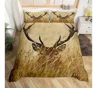 Homewish Antler Bedding Set Double Size Whitetail Deer Duvet Cover Stag Comforter Cover Set Countryside Rural Hunting Theme Bedding Set For Living Room Bedroom Decorative With 2 Pillow Cases