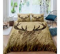 Homewish Antler Bedding Set Single Size Whitetail Deer Duvet Cover Stag Comter Cover Set Countryside Rural Hunting Theme Bedding Set Living Room Bedroom Decorative 2 Pillow Cases