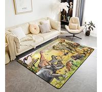 Homewish Area Rug 150x200cm, Safari Animal Carpet | Lion Elephant Zebra Giraffe Rug for Kids Boys Girls, Leopard Rhino Wildlife Sunset, Non Slip Living Room Rugs