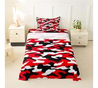 Homewish Army Camouflage Bed Sheets Single Red Black White Camo Sheet Set Military Theme Bedding Set - Abstract Soft Fitted Flat Sheets 3 Piece