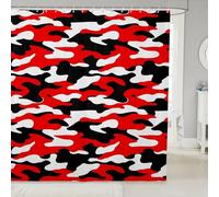 Homewish Army Camouflage Shower Curtain 72" W x 72" L - Red Black White Camo Waterproof Bathroom Curtains Military Theme Bath Curtain Abstract Soft Bathroom Accessories