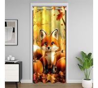 Homewish Autumn Harvest Door Curtain For Doorway Privacy 42" W x 80" L, Fox Maple Leaves Insulated Blackout Curtain, Pumpkin Fall Kids Boys Door Drape, Brown Orange Animals Room Divider Curtain