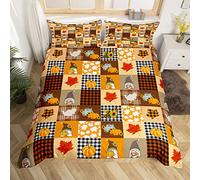 Homewish Autumn Harvest Theme Bedding Set Scandinavian Gnome Duvet Cover For Kids Child,Patchwork Plaid Comforter Cover Sunflower Pumpkin Turkey King Bed Set Orange Fall Leaves Autumn Decor