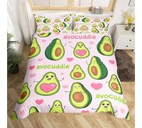 Homewish Avocado Comforter Cover Kawaii Bedding Set for Kids Child,Lovely Cartoon Avocado Tropical Fruit Duvet Cover Pastel Pink Loving Heart Pattern Quilt Cover Novelty Food Themed Decor Double Size