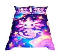 Homewish Axolotl Comforter Cover Single For Kids Boys Girls,Galaxy Planet Space Bedding Set Cartoon Animal Duvet Cover Purple Dreamy Starry Quilt Cover